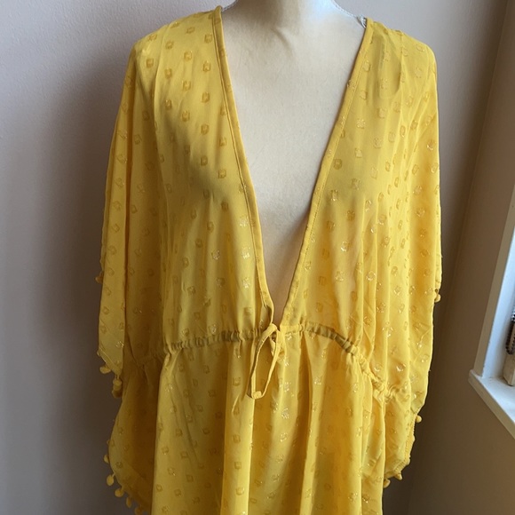 Club Z Collection Womens Mustard Yellow SWim Beach Cover up Plus Caftan - Picture 3 of 5